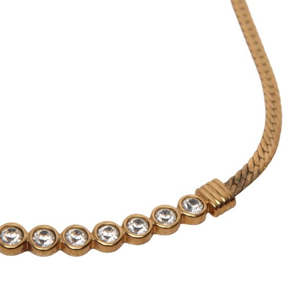 Vintage Swarovski Crystal Gold Plated Necklace Collar Choker Flat Snake Chain - Picture 6 of 15